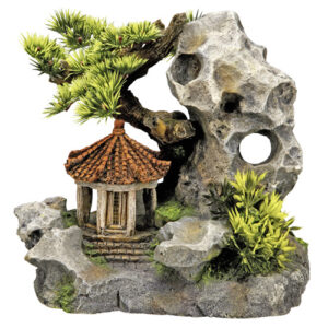 Akvariedekoration - Temple on Cliff med plants