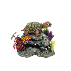 Akvariedekoration - Turtle on Rock med plants
