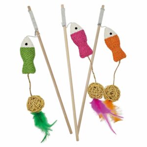 Display 9 stk., Stang med fisk og sisal kugle