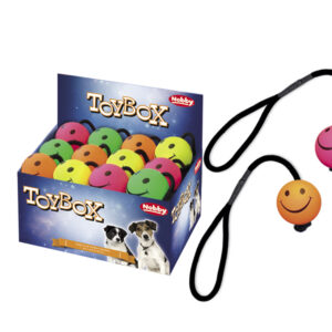 Display 24 stk. - Foam Gummi Smiley bolde med reb