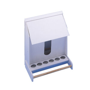 Foderautomat i plastik for kanariefugle