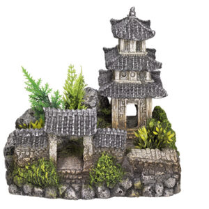 Akvariedekoration - Asian temple med plants