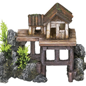 Akvariedekoration - Wooden House med plants
