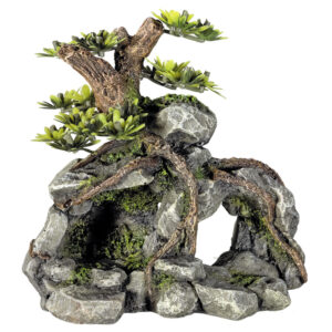 Akvariedekoration - Rock Cave med plants