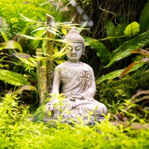 Akvariedekoration - Zen Statue med bamboo