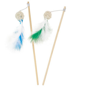 Display, Træpind med rattanbold og fjer 12 stk