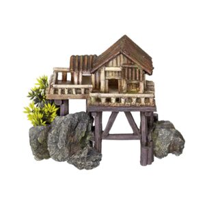 Akvariedekoration - Wooden House med plants