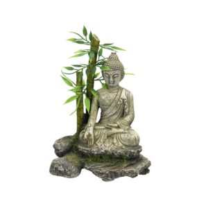 Akvariedekoration - Zen Statue med bamboo