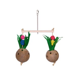 Kokosnødder med blomster og blade til papegøjer 50 x 40 cm