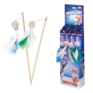 Display, Træpind med rattanbold og fjer 12 stk