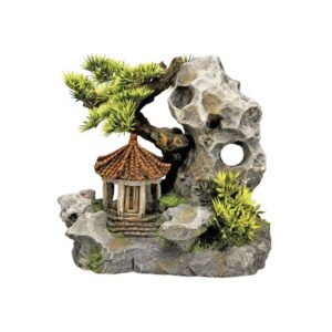 Akvariedekoration - Temple on Cliff med plants