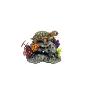 Akvariedekoration - Turtle on Rock med plants