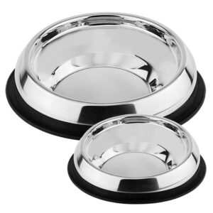 Rustfrit stål skål for fladsnudede hunde med gummitring